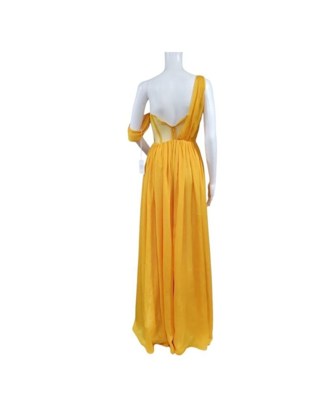 Miss Circle XXS Silk Pleated Corset Slit Maxi Dress Yellow Back In Style - Picture 7 of 15